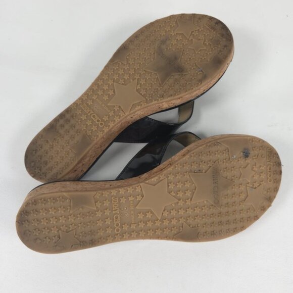 JIMMY CHOO Black Pence PATENT LEATHER Cork Thong MADE IN SPAIN 🇪🇸 Sandal 36 - Picture 11 of 12